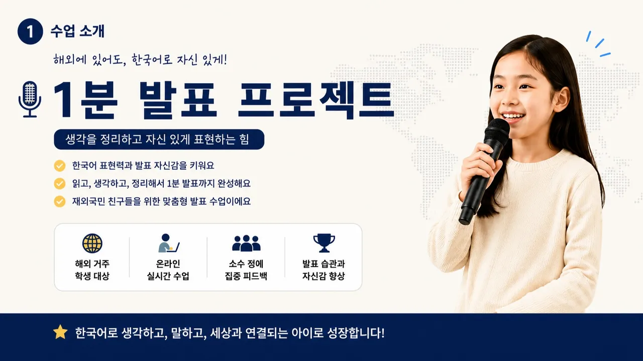 초3~초5 | 한국어 표현력과 발표 자신감을 키우는 1분 발표 프로젝트 : 주제 선정부터 Canva 발표자료 제작, 발표까지