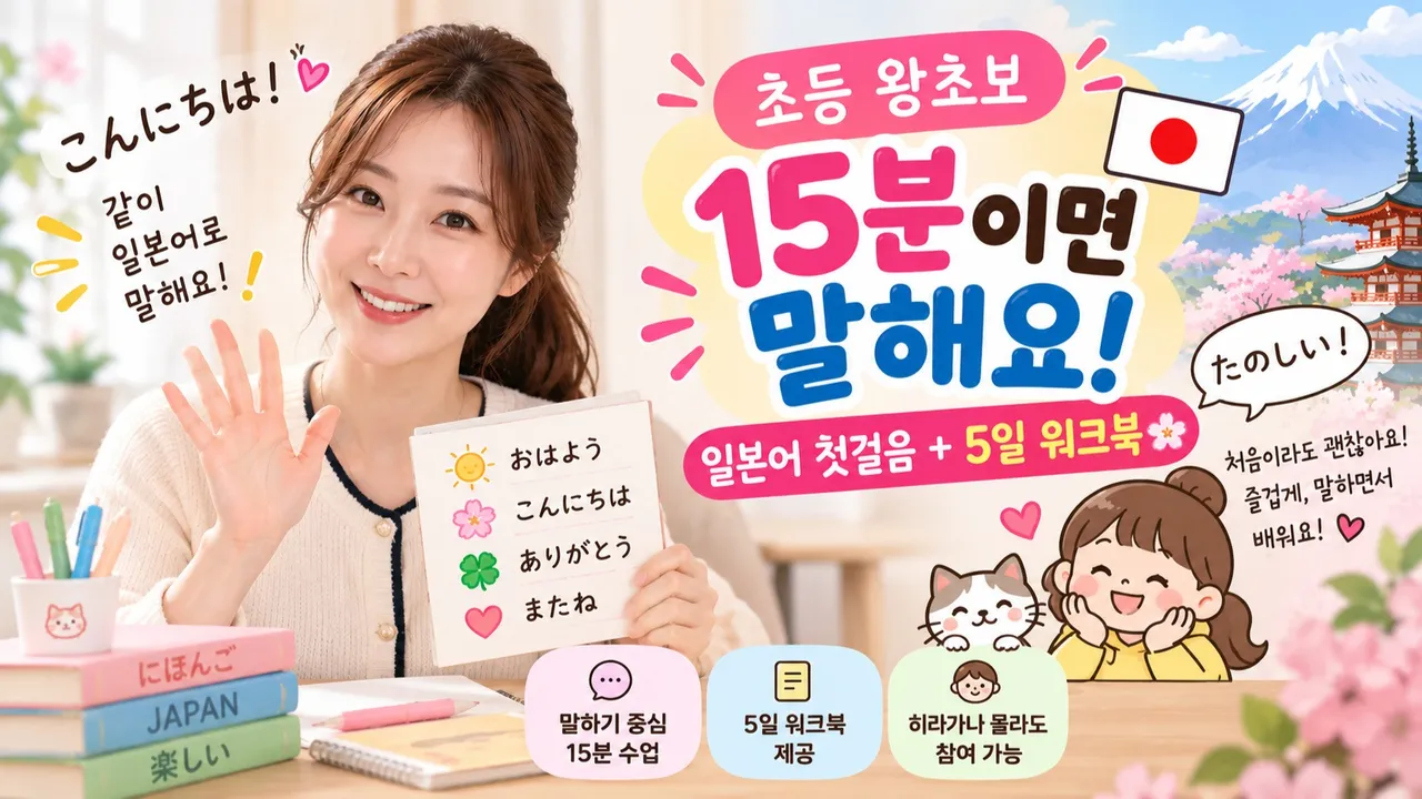 15분이면 말해요! 초등 왕초보 일본어 첫걸음 + 5일 워크북