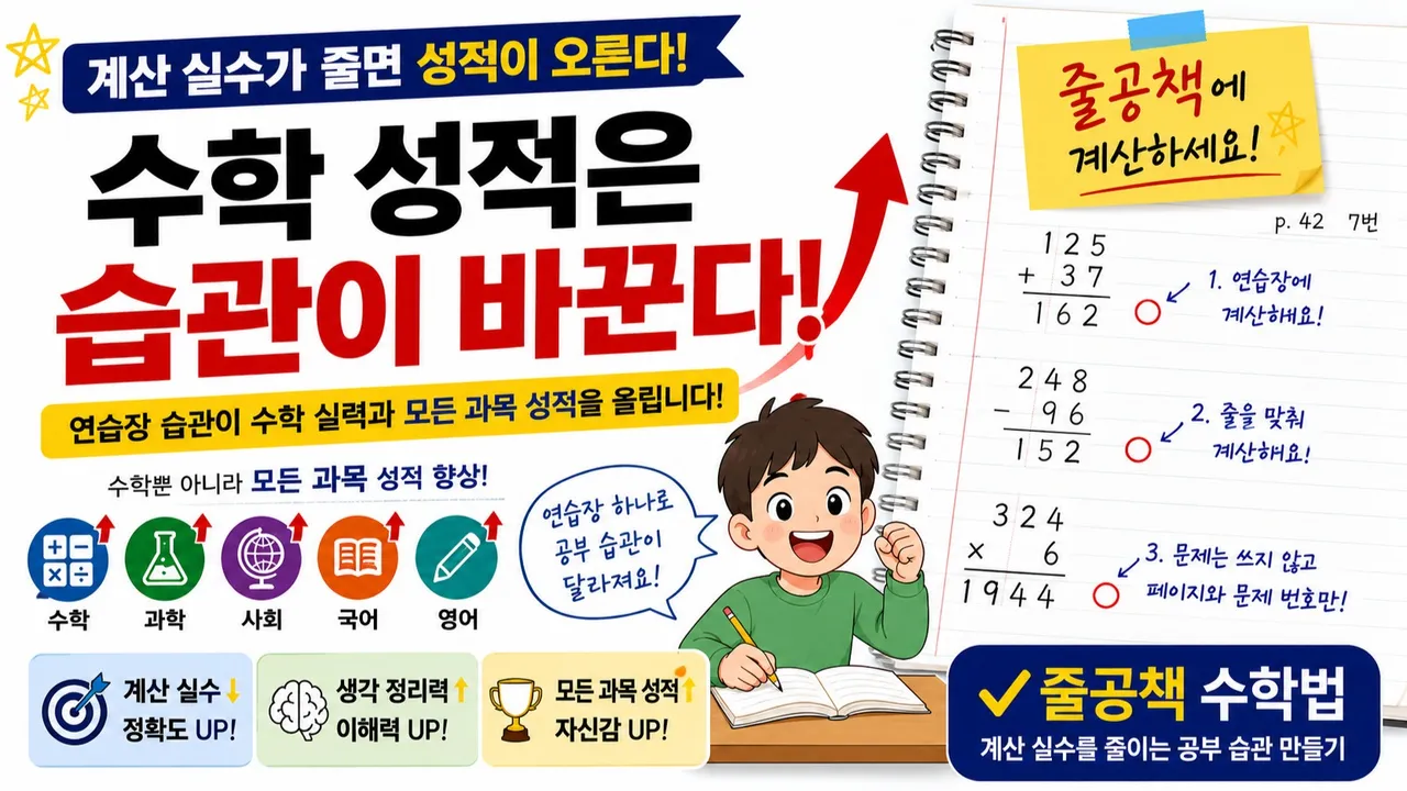 [초등 고학년] 수학 성적! 이것 하나만 습관 들어도 달라집니다!(현직 13년차 교사가 알려주는 줄공책 연습장 사용법)