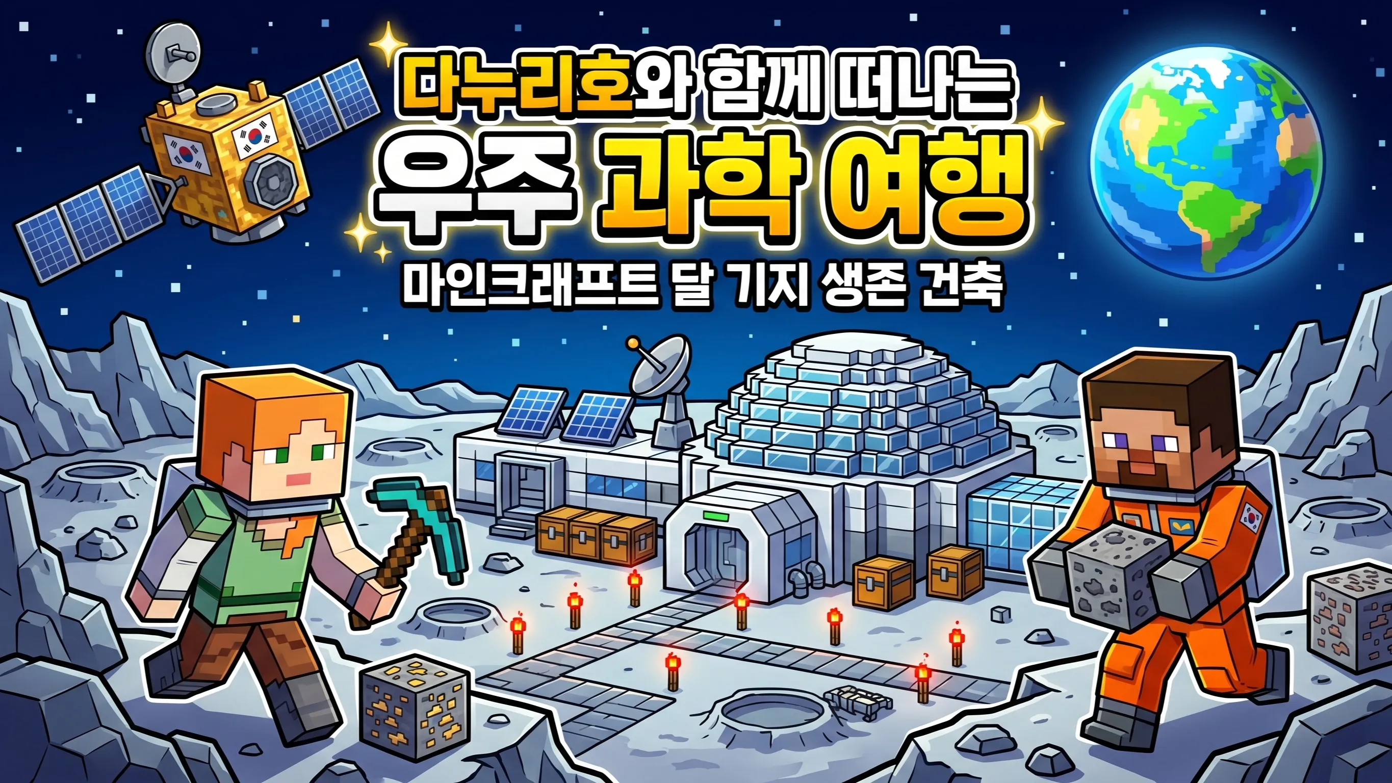 다누리호와 함께 떠나는 우주 과학 여행: 마인크래프트 달 기지 생존 건축!