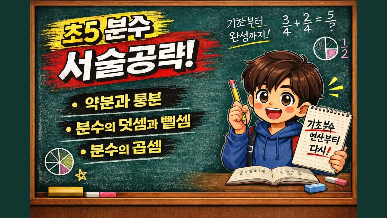 [서술형 집중보강] 초등수학 5학년 분수 핵심 3단원 - 약분과 통분, 분수의 덧셈과 뺄셈, 분수의 곱셈