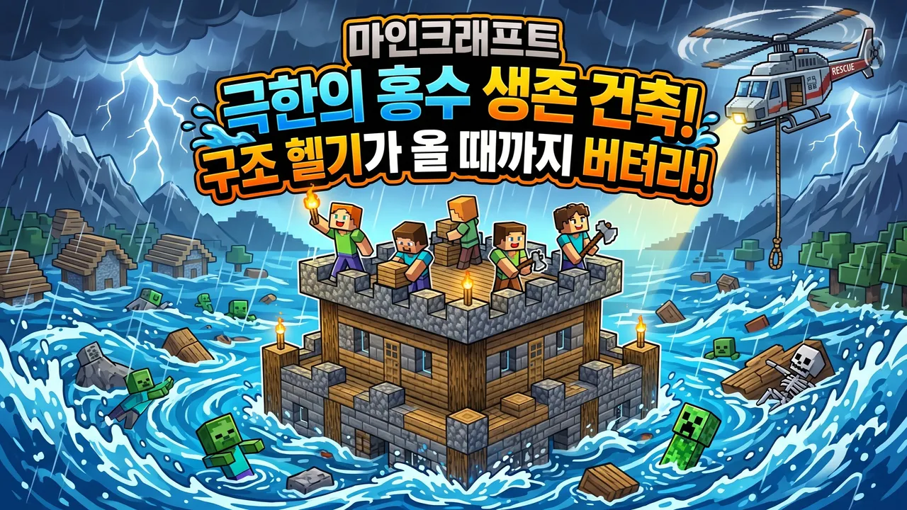 [5월 한정] 마인크래프트 극한의 홍수 재난 생존 건축! 구조 헬기가 올 때까지 버텨라!(특별 할인쿠폰 제공)