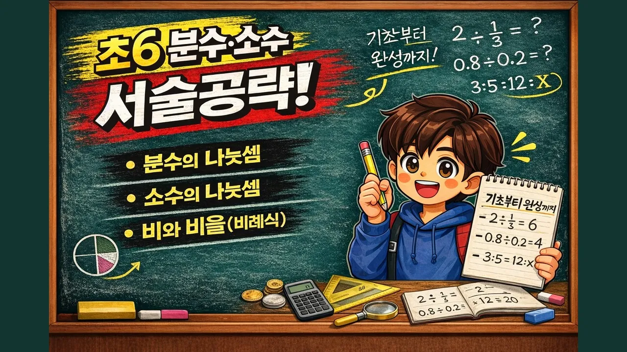 [서술형 집중보강] 초등수학 6학년 분수+소수 나눗셈과 비율 3단원 - 분수의 나눗셈, 소수의 나눗셈, 비와 비율(비례식)